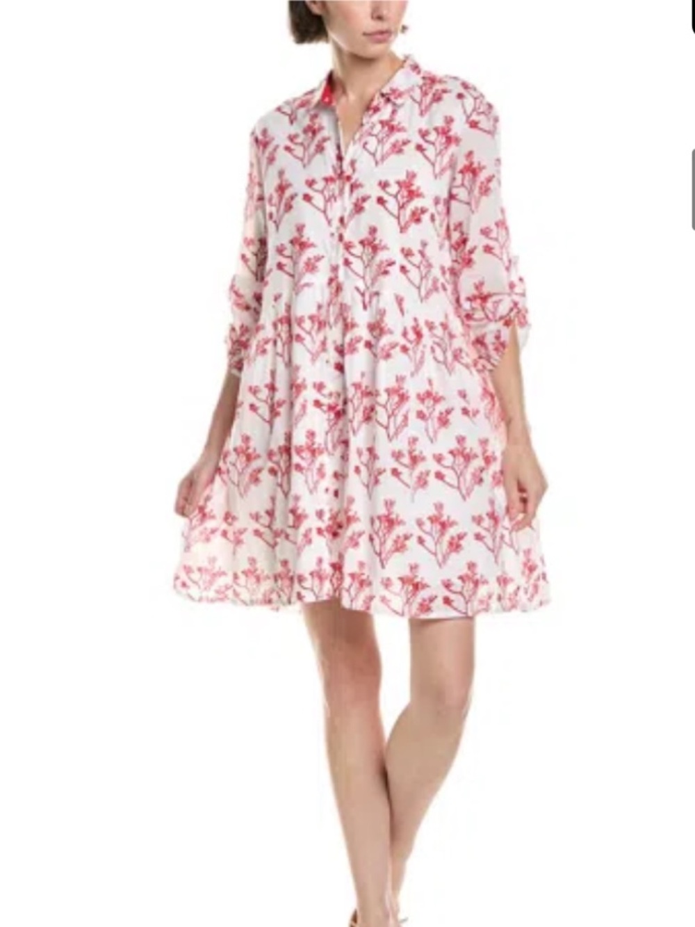 Ro's Garden Deauville Block Print Cotton Mini Shirt Dress Pink Red Size L